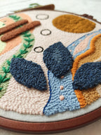 Art mural Punch Needle en coton 25x25 cm, décoration bohème abstraite, tons terreux