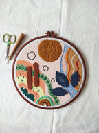 Art mural Punch Needle en coton 25x25 cm, décoration bohème abstraite, tons terreux