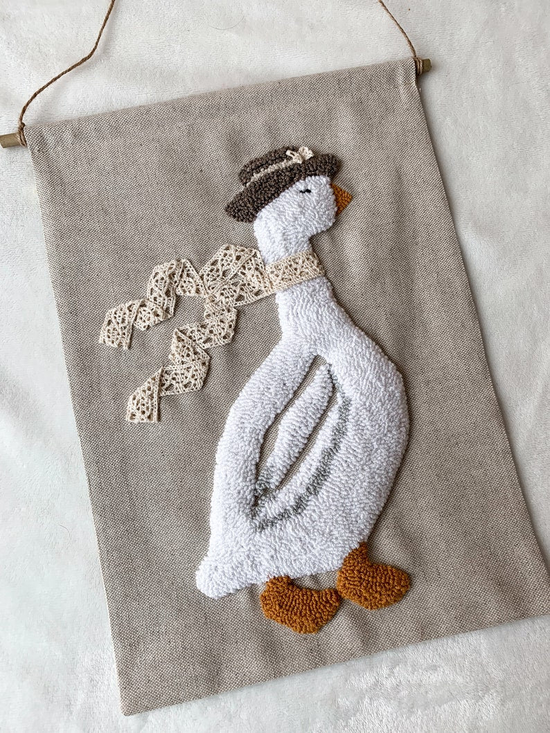 Punch Needle Suspension Murale Goose Décoration Bohème 36 cm