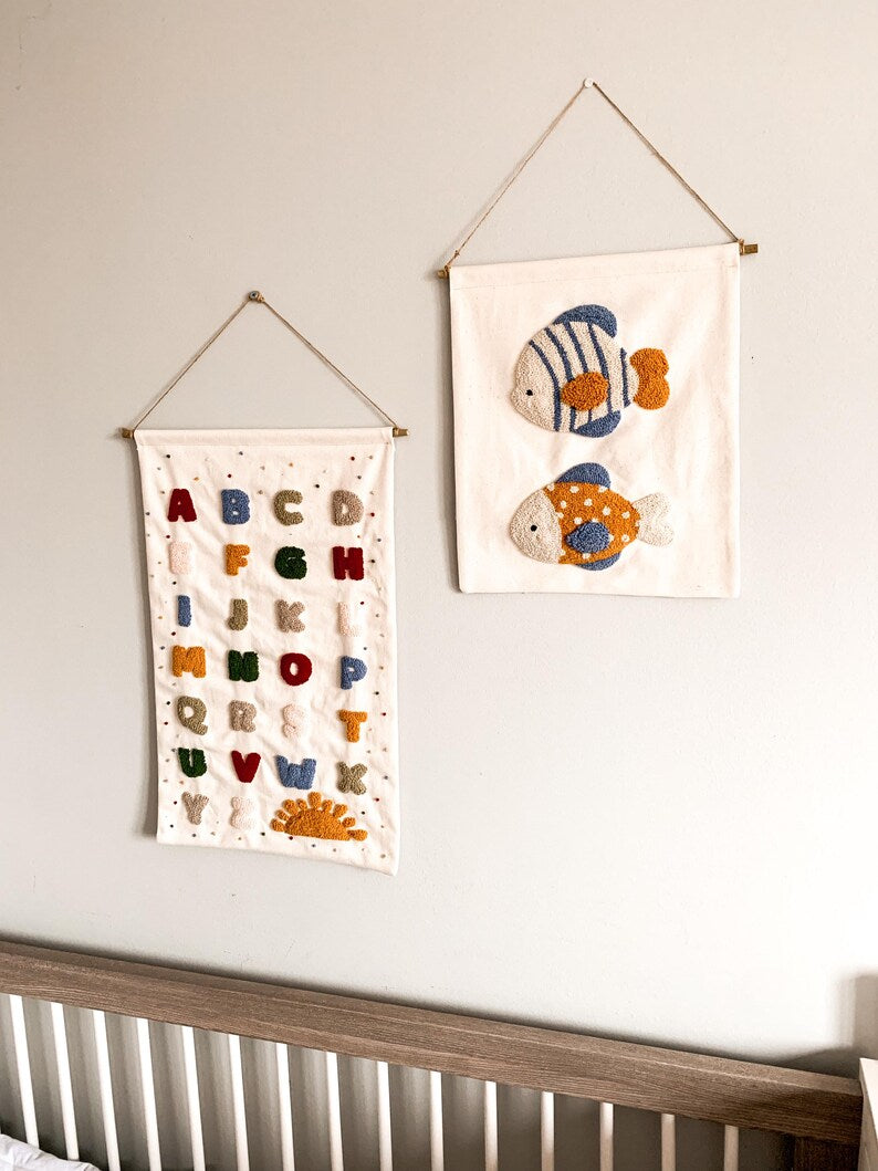 Suspension murale en tissu forme de poisson, décoration bohème, fait main, 36 cm