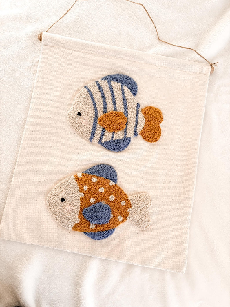 Suspension murale en tissu forme de poisson, décoration bohème, fait main, 36 cm