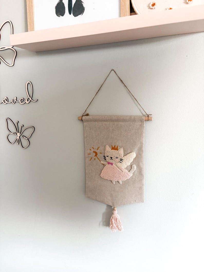 Suspension murale en tissu conte de fées chat décoration bohème 32 cm