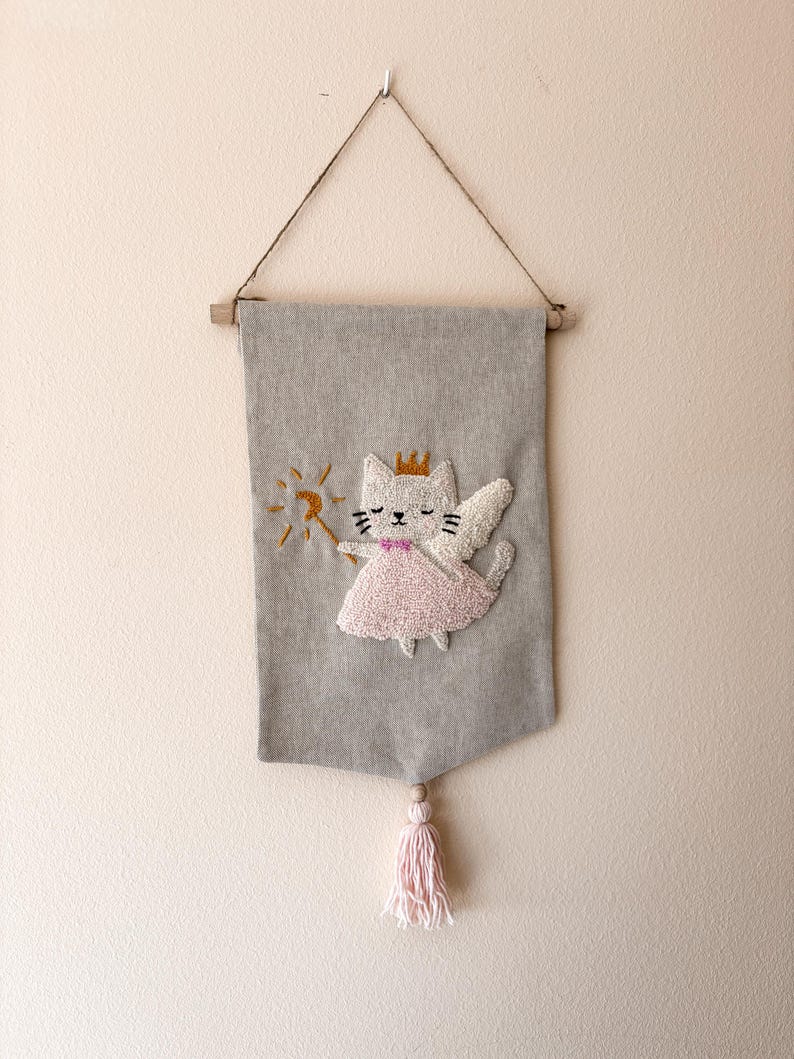 Suspension murale en tissu conte de fées chat décoration bohème 32 cm