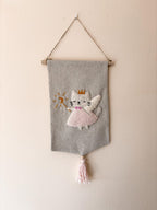 Suspension murale en tissu conte de fées chat décoration bohème 32 cm