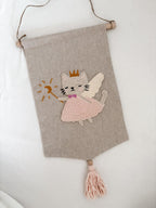 Suspension murale en tissu conte de fées chat décoration bohème 32 cm
