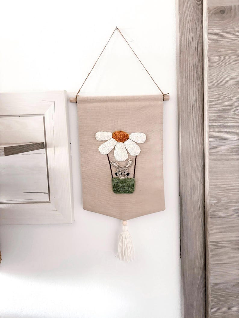 Décoration murale lapin avec aiguilles perforées, artisanale, bohème, 31 cm