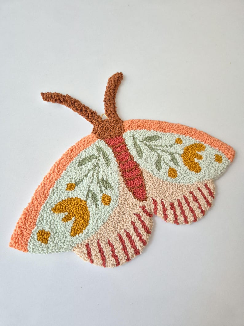 Décoration murale anti-mites en aiguille perforée, motif papillon de nuit, fils de coton pastel, 25x30 cm