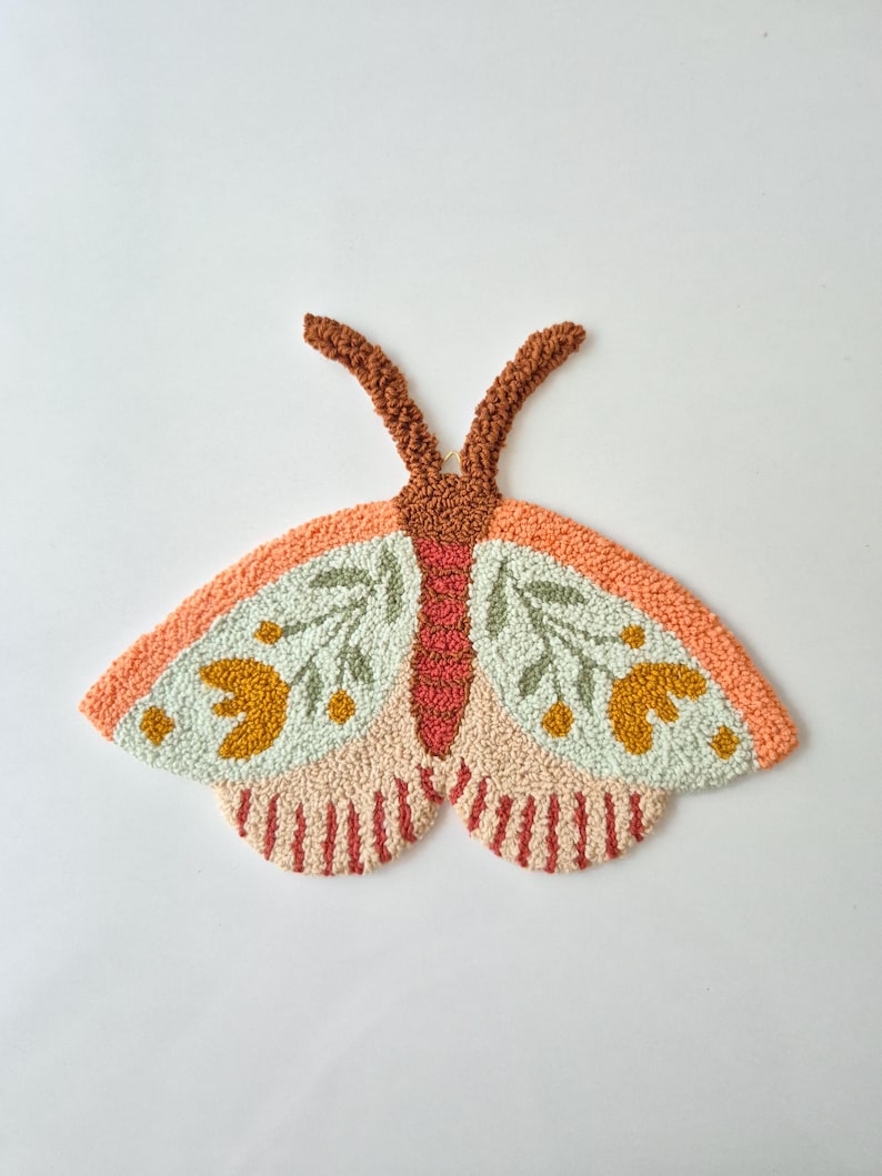 Décoration murale anti-mites en aiguille perforée, motif papillon de nuit, fils de coton pastel, 25x30 cm