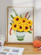 Kit de démarrage de punch needle tournesol avec aiguille réglable, tissu préimprimé, fils de coton et outils