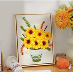Kit de démarrage de punch needle tournesol avec aiguille réglable, tissu préimprimé, fils de coton et outils