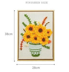 Kit de démarrage de punch needle tournesol avec aiguille réglable, tissu préimprimé, fils de coton et outils