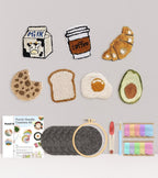 Kit de broderie punch needle sous-verres petit-déjeuner, motifs alimentaires, pour débutants
