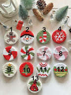 Lot de 2 dessous de verre capitonnés de Noël, décoration de voiture, punch needle, 7 cm
