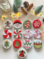 Lot de 2 dessous de verre capitonnés de Noël, décoration de voiture, punch needle, 7 cm