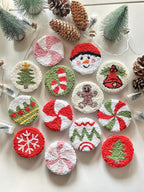 Lot de 2 dessous de verre capitonnés de Noël, décoration de voiture, punch needle, 7 cm