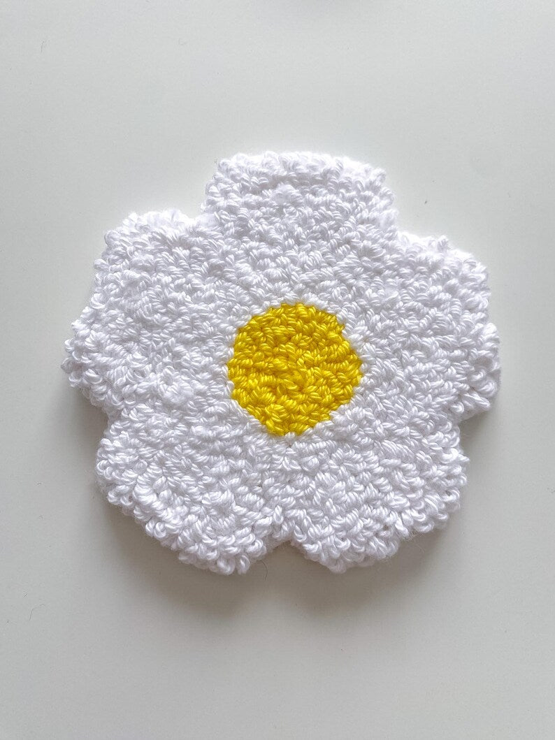 Dessous de Tasse Punch Needle Coton 10cm - Mug Rug Artisanal - Set de 9 Designs Fleurs et Fruits