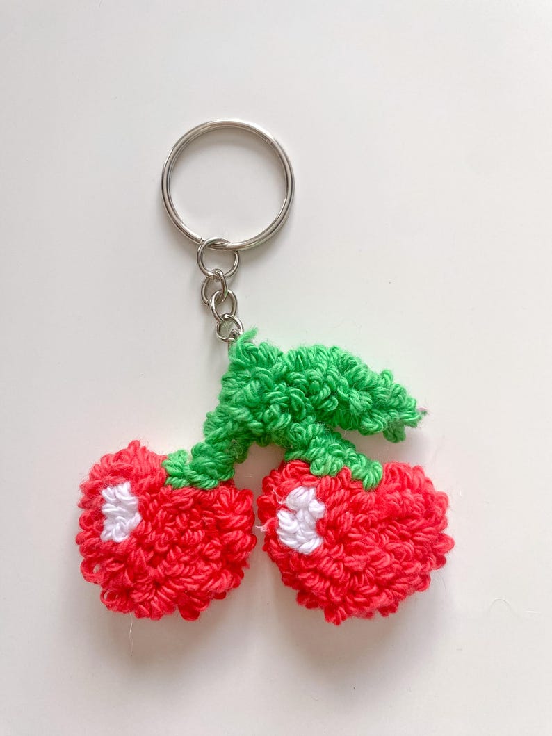 Porte-clés Punch Needle Moelleux Fleur & Fruit - Accessoire Sac Coton Fait Main - 5,5 cm - 9 Designs Printaniers