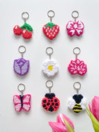 Porte-clés Punch Needle Moelleux Fleur & Fruit - Accessoire Sac Coton Fait Main - 5,5 cm - 9 Designs Printaniers