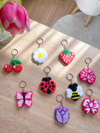 Porte-clés Punch Needle Moelleux Fleur & Fruit - Accessoire Sac Coton Fait Main - 5,5 cm - 9 Designs Printaniers