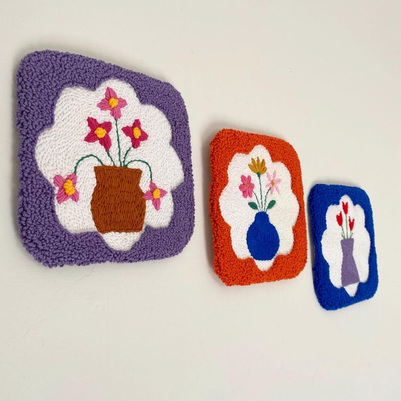 Lot de 3 décorations murales florales en textile perforé, 16 cm, fait main