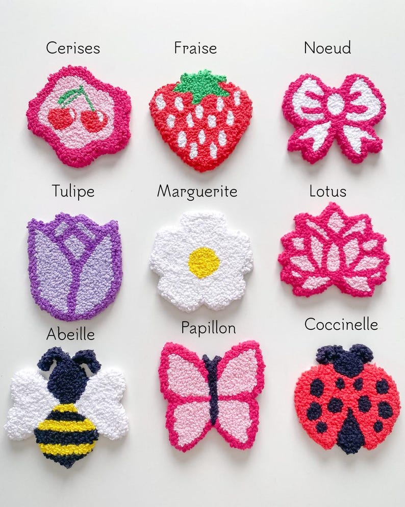 Dessous de Tasse Punch Needle Coton 10cm - Mug Rug Artisanal - Set de 9 Designs Fleurs et Fruits