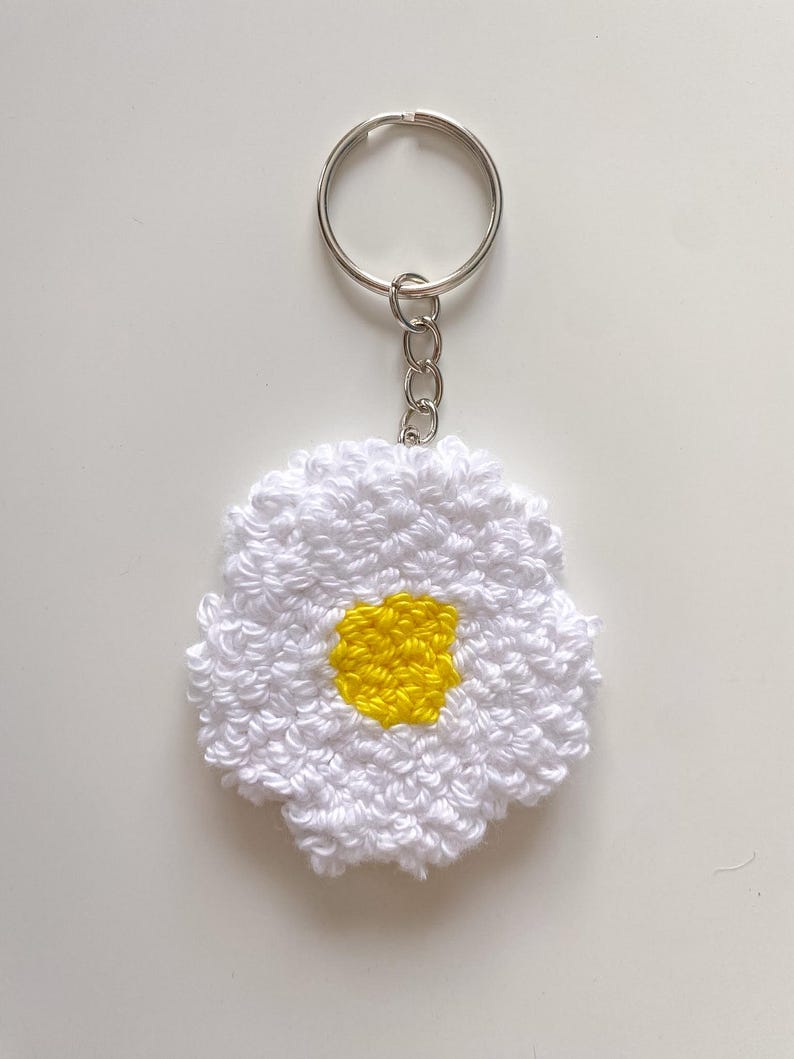 Porte-clés Punch Needle Moelleux Fleur & Fruit - Accessoire Sac Coton Fait Main - 5,5 cm - 9 Designs Printaniers