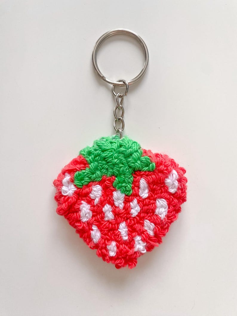 Porte-clés Punch Needle Moelleux Fleur & Fruit - Accessoire Sac Coton Fait Main - 5,5 cm - 9 Designs Printaniers