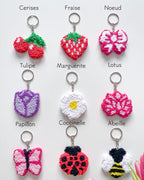 Porte-clés Punch Needle Moelleux Fleur & Fruit - Accessoire Sac Coton Fait Main - 5,5 cm - 9 Designs Printaniers