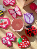Dessous de Tasse Punch Needle Coton 10cm - Mug Rug Artisanal - Set de 9 Designs Fleurs et Fruits