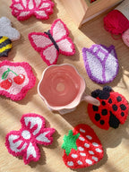 Dessous de Tasse Punch Needle Coton 10cm - Mug Rug Artisanal - Set de 9 Designs Fleurs et Fruits