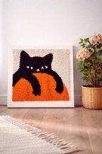 Punch Needle Kit Chat Noir Moderne, Broderie DIY pour Débutants, Décoration Murale Élégante