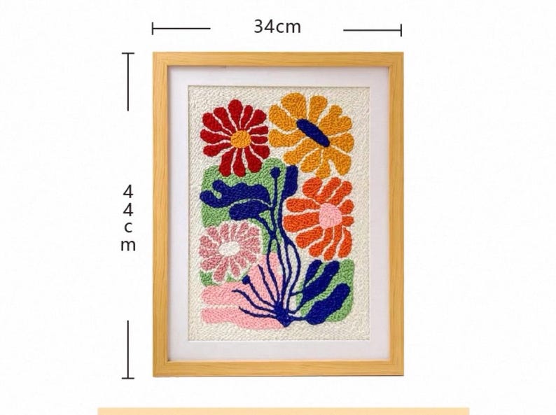 Kit de Démarrage Punch Needle pour Débutant avec Aiguille, Fils de Coton, Tissu Préimprimé et Cadre en Bois, 34 x 44 cm