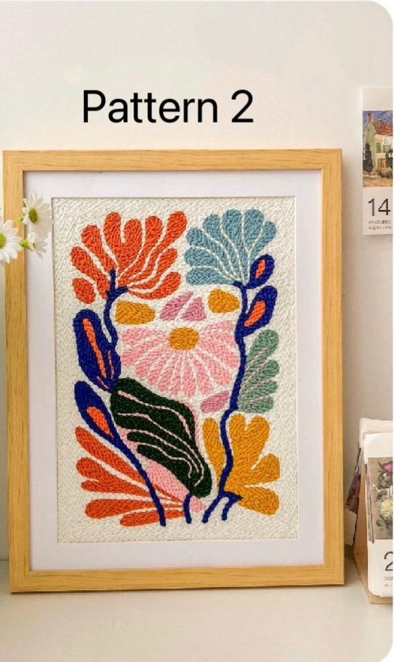 Kit de Démarrage Punch Needle pour Débutant avec Aiguille, Fils de Coton, Tissu Préimprimé et Cadre en Bois, 34 x 44 cm