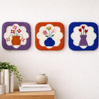 Lot de 3 décorations murales florales en textile perforé, 16 cm, fait main