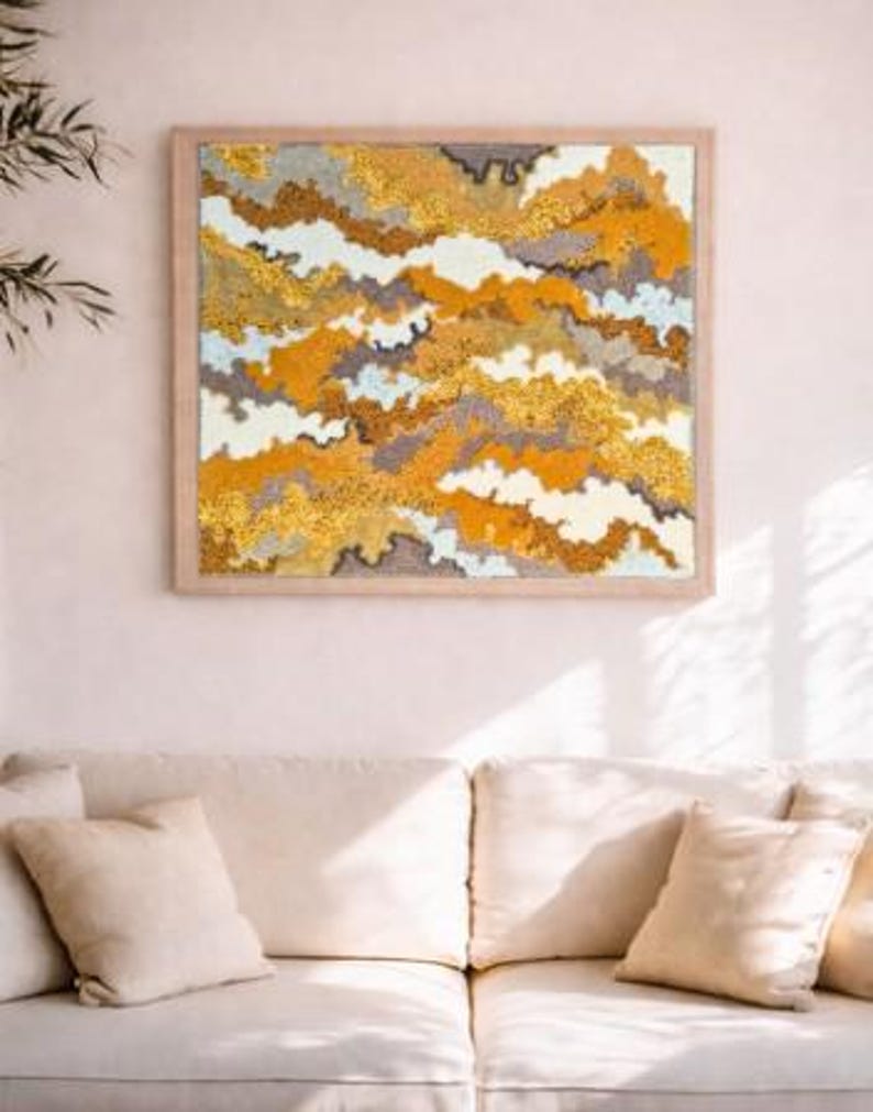 Broderie au poinçon « Conte d'automne » | Art textile texturé | Broderie artisanale