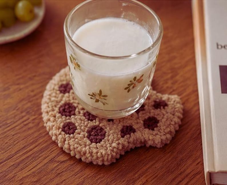 Kit de broderie punch needle sous-verres petit-déjeuner, motifs alimentaires, pour débutants