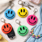 Porte-clés perforé fluo Smile, porte-clés brodé visage heureux