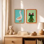 Lot de 2 décorations murales textile grenouille et oie, art mural pour chambre d'enfant, panneaux en tissu fait main