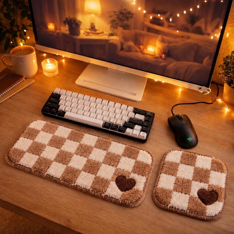 Ensemble de repose-poignets perforés en damier incliné pour clavier et souris, monochrome