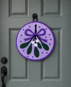 Accroche-porte textile gui brodé main, décoration murale hivernale botanique 20 cm