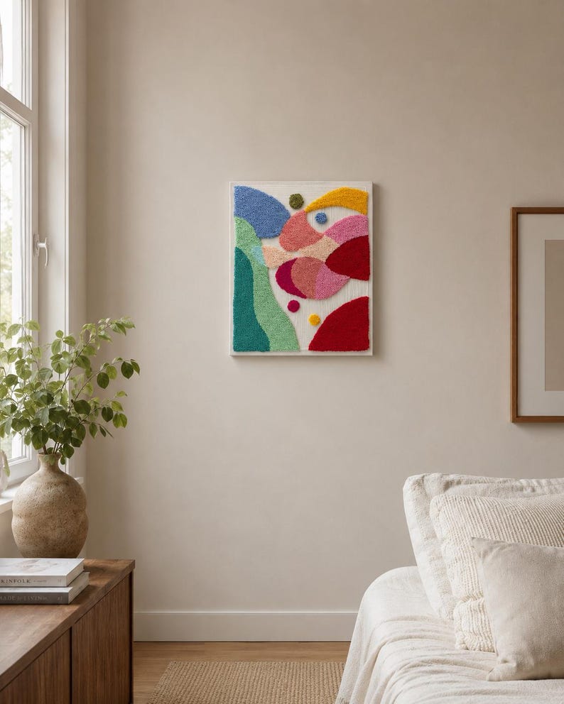 Art mural moderne à l'aiguille perforée | Abstrait coloré sur toile, 40 x 50 cm