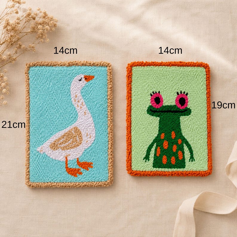 Lot de 2 décorations murales textile grenouille et oie, art mural pour chambre d'enfant, panneaux en tissu fait main