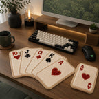 Repose-poignet clavier et tapis de souris en punch needle, motif cartes, texturé