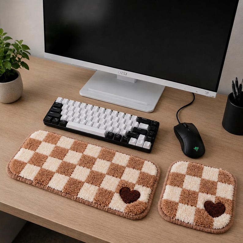 Ensemble de repose-poignets perforés en damier incliné pour clavier et souris, monochrome