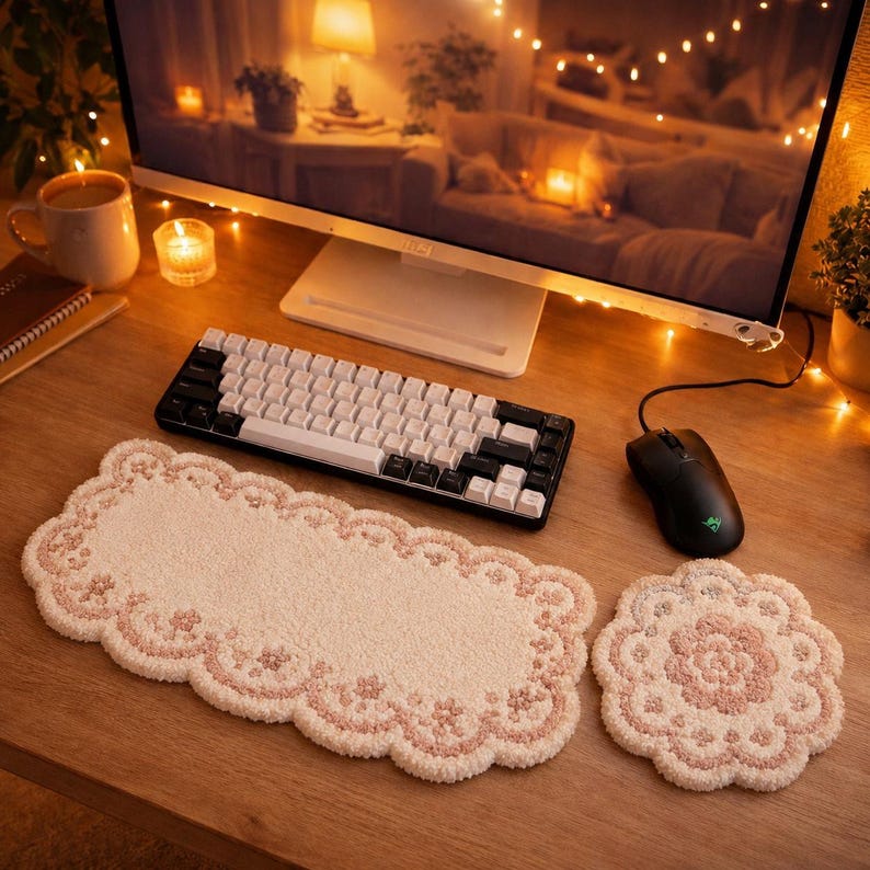 Duo de repose-poignets fleuris en dentelle victorienne avec aiguilletage, pour clavier et souris