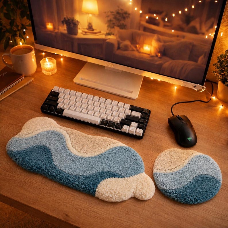 Repose-poignets texturés avec aiguille perforée, ensemble de tapis de souris pour clavier, fait main