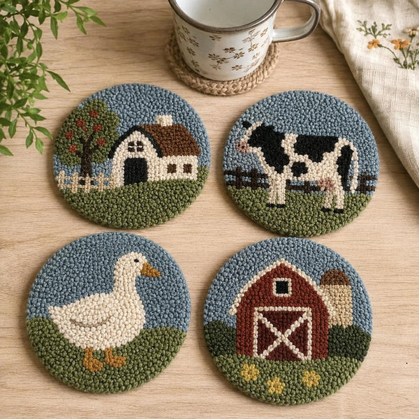 Ensemble de 4 sous-verres perforés Farmhouse, décor de table touffeté cottagecore, dessous de verre en fil rustique