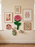 Tenture murale en laine rose avec motif floral, touffe main, décoration murale 40x20 cm
