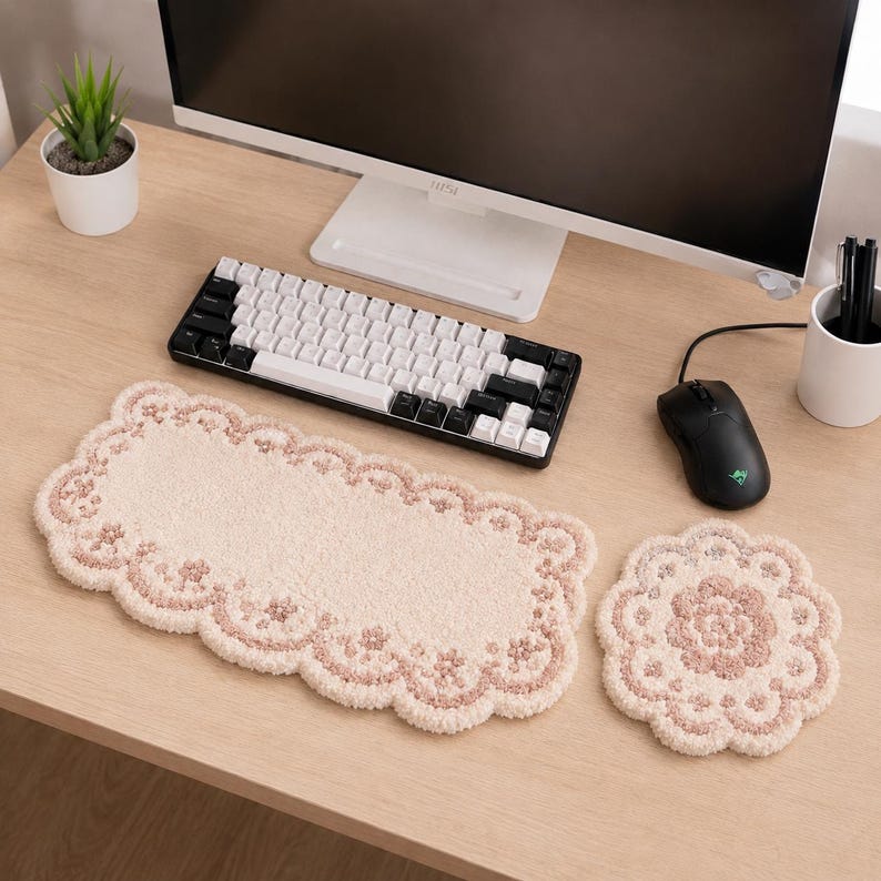 Duo de repose-poignets fleuris en dentelle victorienne avec aiguilletage, pour clavier et souris