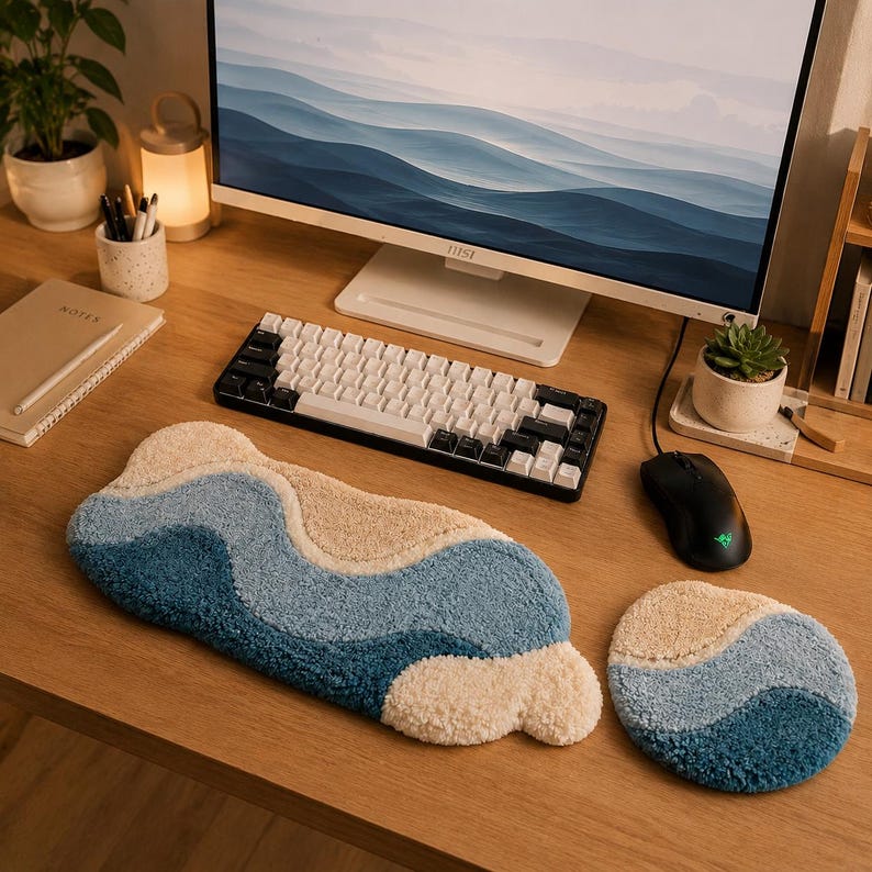 Repose-poignets texturés avec aiguille perforée, ensemble de tapis de souris pour clavier, fait main